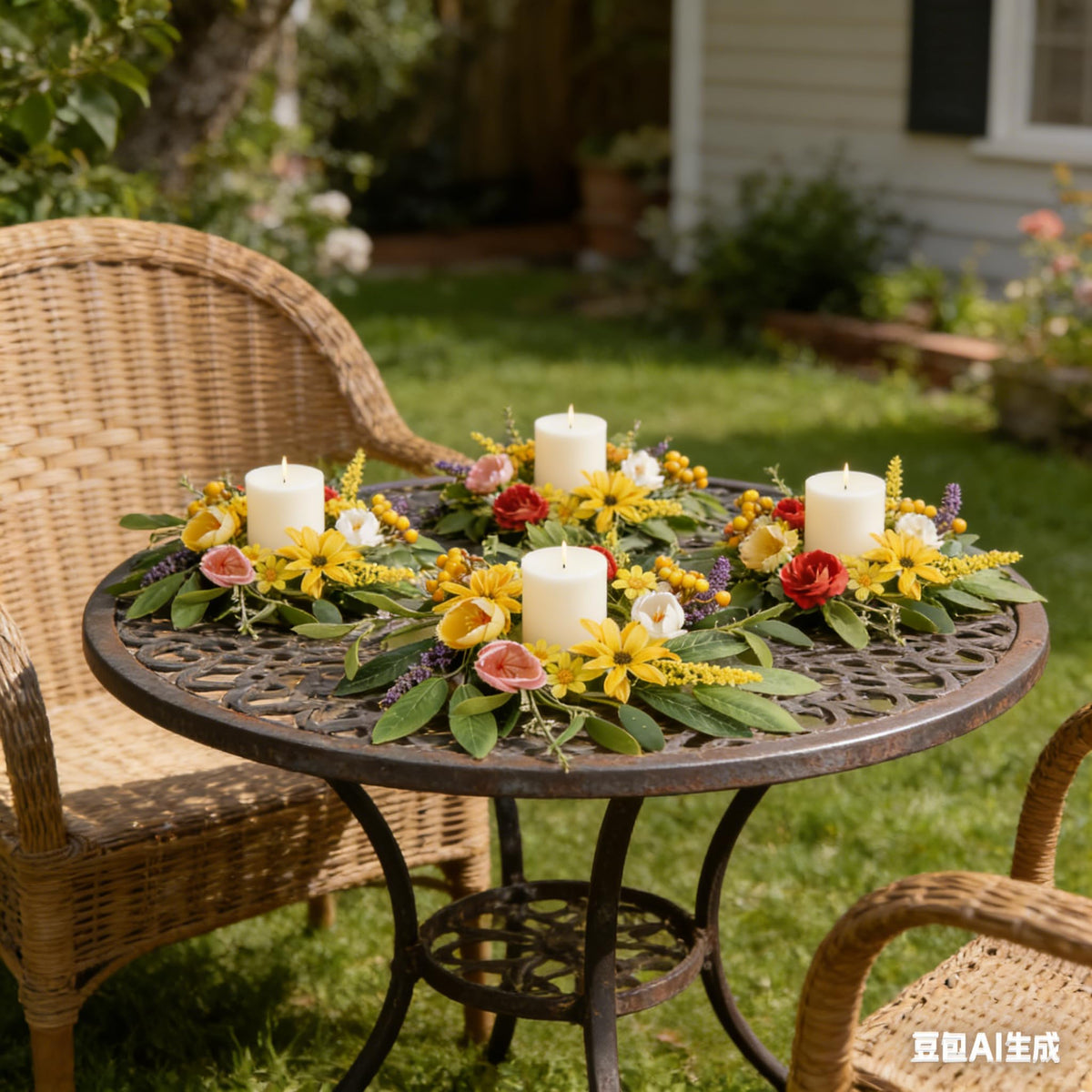 6 Pcs Spring Candle Rings Wreaths Spring Wreaths for Front Door 9'' Small Tulip Floral Candle Holder Rings for Window Front Door Flowers Wedding Anniversary Party Decoration