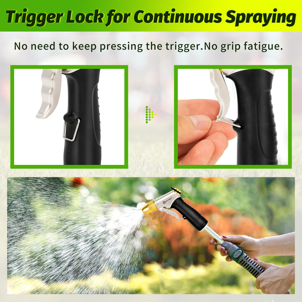 AUTOMAN Metal Hose Nozzle, High Pressure Garden Hose Sprayer, 100% Metal Water Hose Nozzle, Adjustable Watering Nozzle, Heavy Duty Garden Nozzle for Watering Plants & Lawns, Washing Cars & Pets