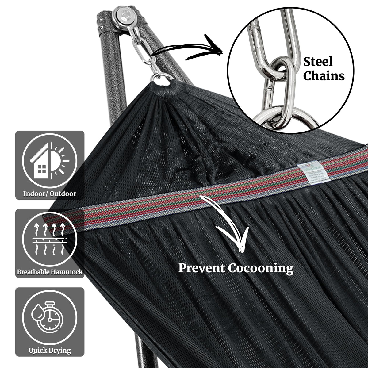 Tranquillo Universal Hammock Stand 600 lbs Capacity, Instant 20s Foldable, 3-Year Warranty Hammock with Stand, 2 Person Camping Revolutionary Portable No Screws, Premium Hammocks, Black