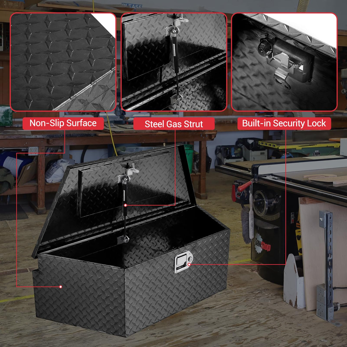 EliteEdge 39" Heavy Duty Aluminum Trailer Tongue Box with Lock – Waterproof Truck Tool Storage, Diamond Plate Utility Chest, Fits Pickup Beds, RVs, Flatbeds, Easy Install