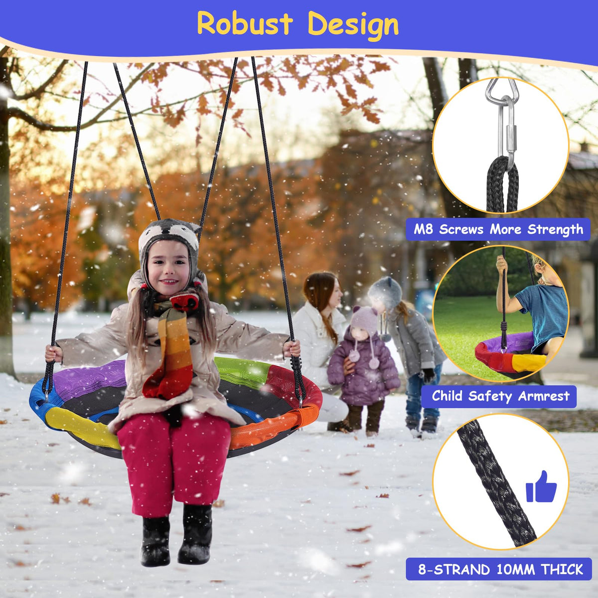 Lunafun Swing Set for Backyard with Kids Slide 440lbs Heavy-Duty Metal A-Frame 1 Saucer Swing Seat 1 Swings Seat & 1 Slide