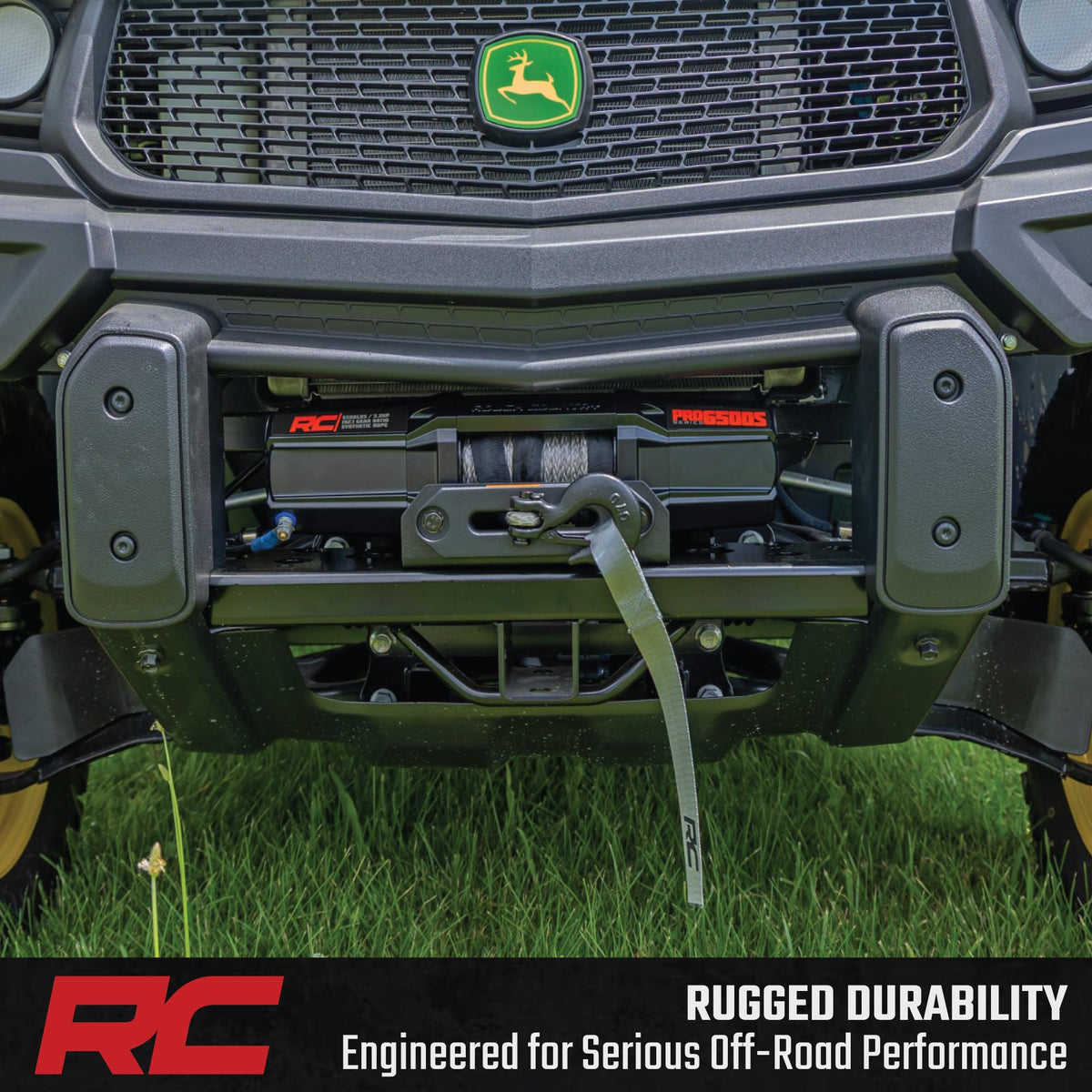 Rough Country 6,500 LB Winch Kit for John Deere Gator XUV 835E - Heavy Duty Mount, Pro Series UTV Winch with 50' Synthetic Rope, Bolt-On Upgrade