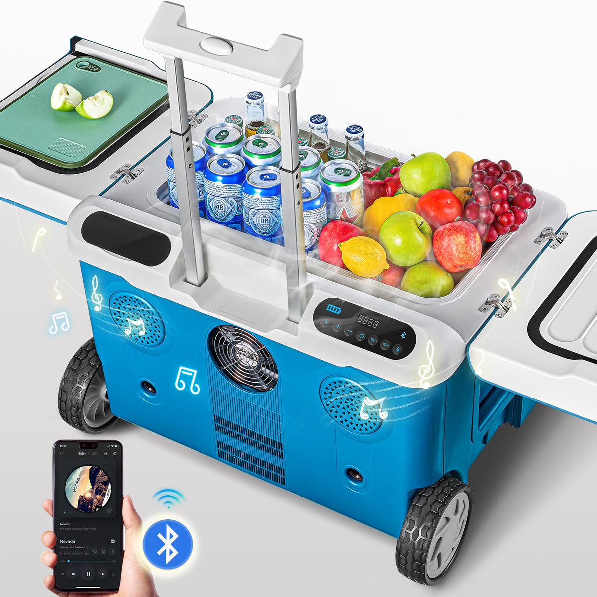 AAOBOSI Car Fridge, 40Quart（36L） Portable 12 Volt Car Refrigerator Cooler with Wheels&Bluetooth Speaker&Handle&Battery Powered, -4℉~68℉ with 12/24V DC,100-240VAC for Camping, Beach,Party,Pool