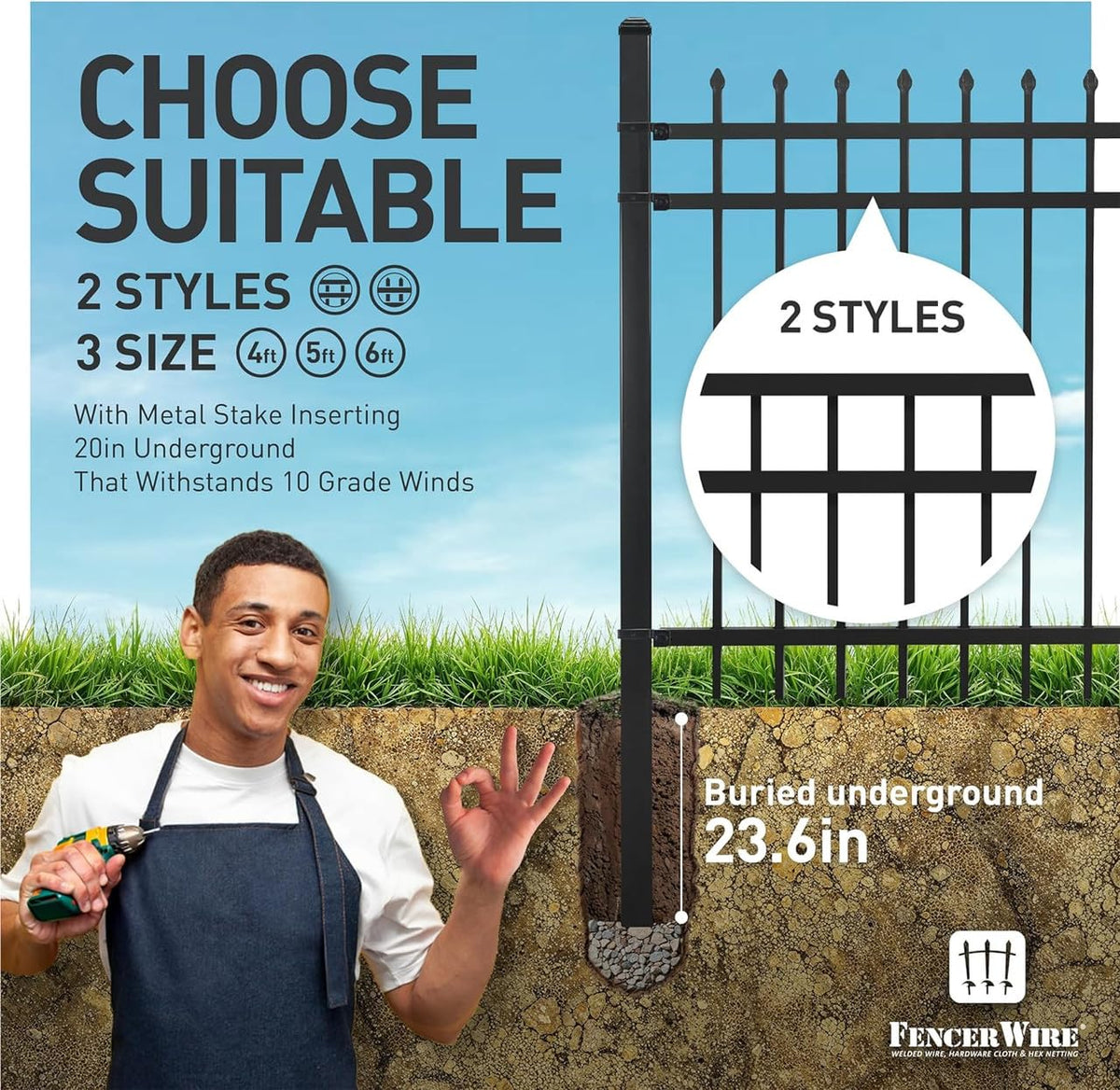 Fencer Wire 76FT Heavy Duty Flat Top Fence Barrier Kit, Anti-Rust Metal Steel Fence with 5FT Height X 8FT Width Panels, with Arched Gate, Posts, Connectors, Outdoor Fencing for Yard