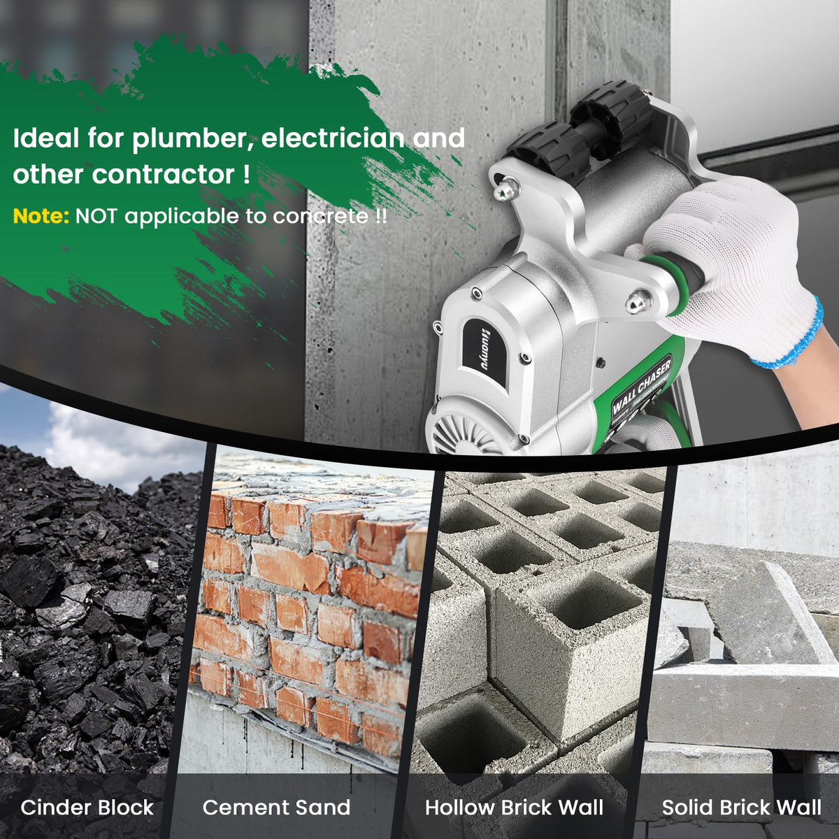 Huanyu Electric Wall Chaser 25mm+35mm Blades Upgraded 1 time Molding Wall Slotting Machine No Dust Operation Wall Groove Cutting Machine Cement Sand Brick Cutter 110V (25mm+35mm)