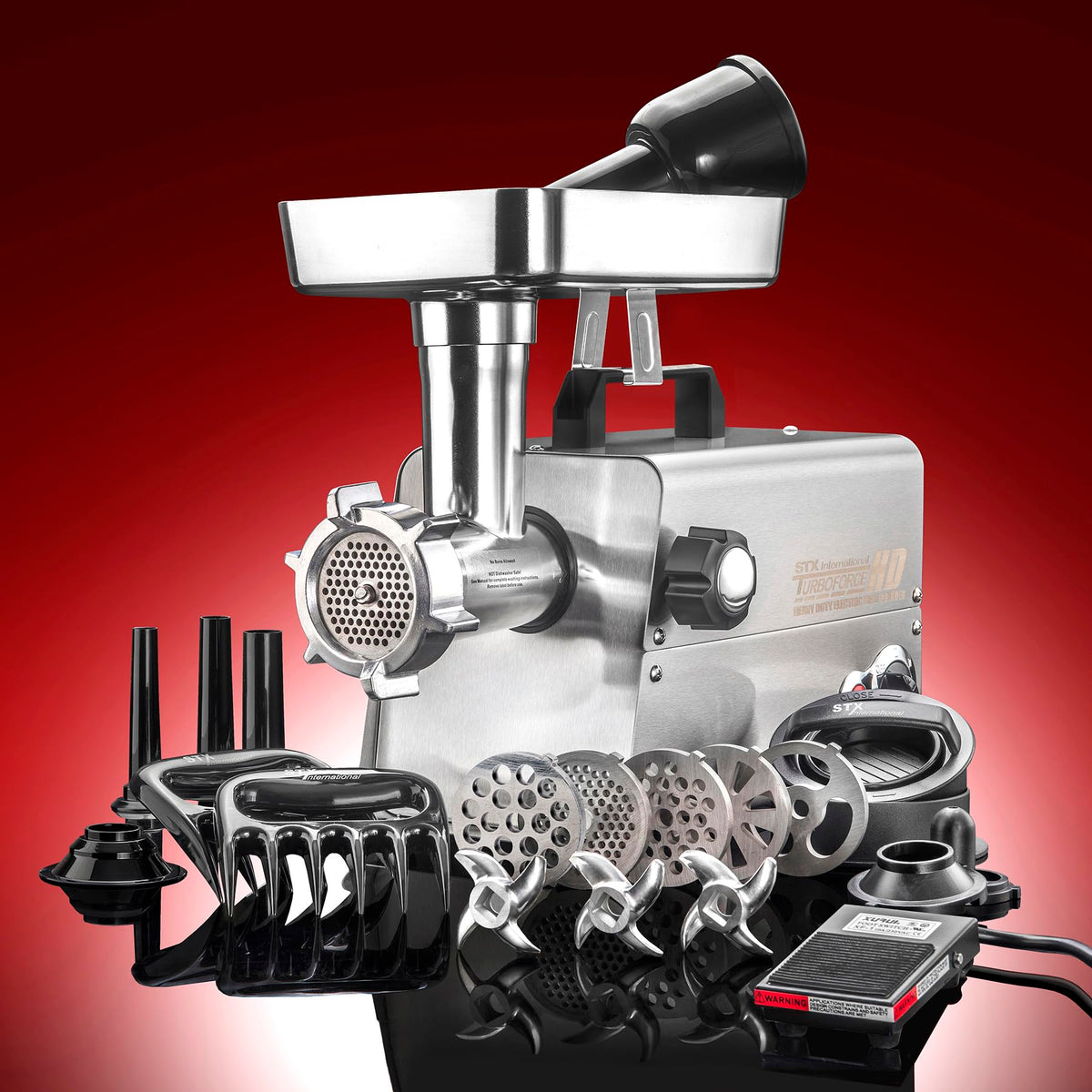 STX International Turboforce HD (Heavy Duty) 3500 Series 6-in-1 Electric Meat Grinder | Sausage Stuffer | Kubbe Maker | Foot Pedal | 5 Grinding Plates | Stainless Steel Blades & More Included