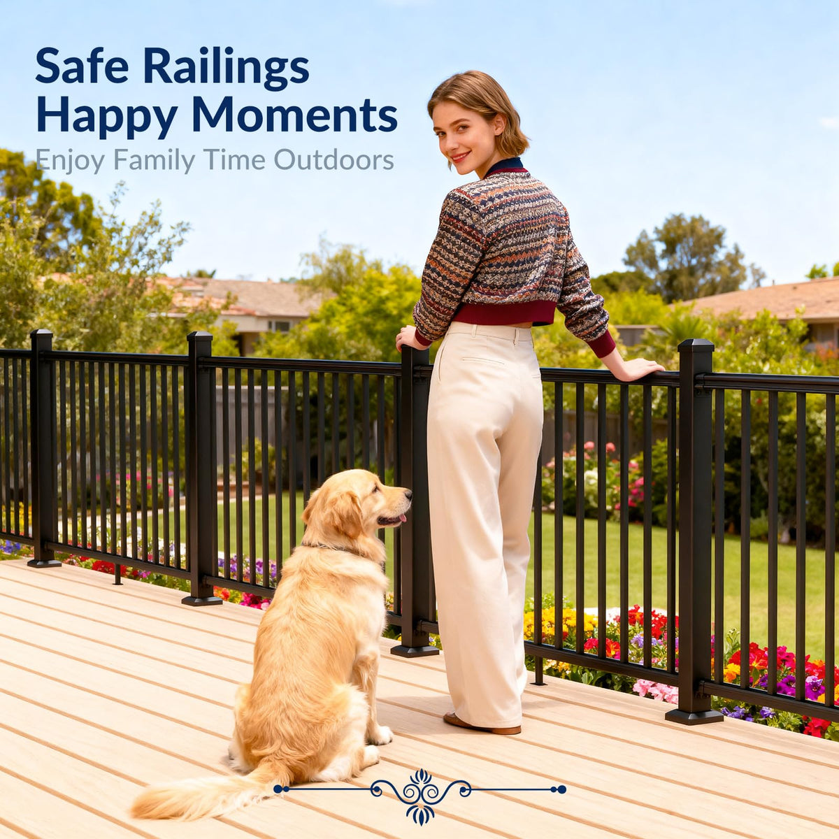 Egadis 36 in. H x 8 ft. W Black Deck Railing Kit with 2 Post, Textured AAMA 2604 Powder-Coat Finish Modular Aluminum Railing System for Outdoor Decks, Porches & Balconies(1 Panel, 2 Post)