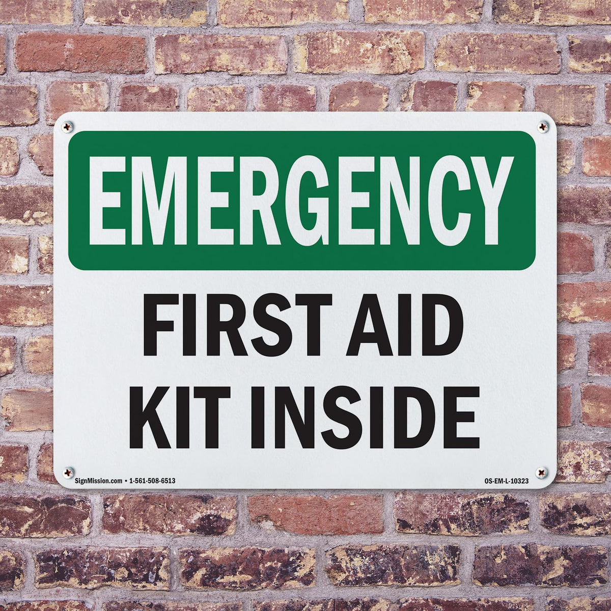 First Aid Kit Inside OSHA Emergency Aluminum Sign 18 Inch x 12 Inch - 5 Pack