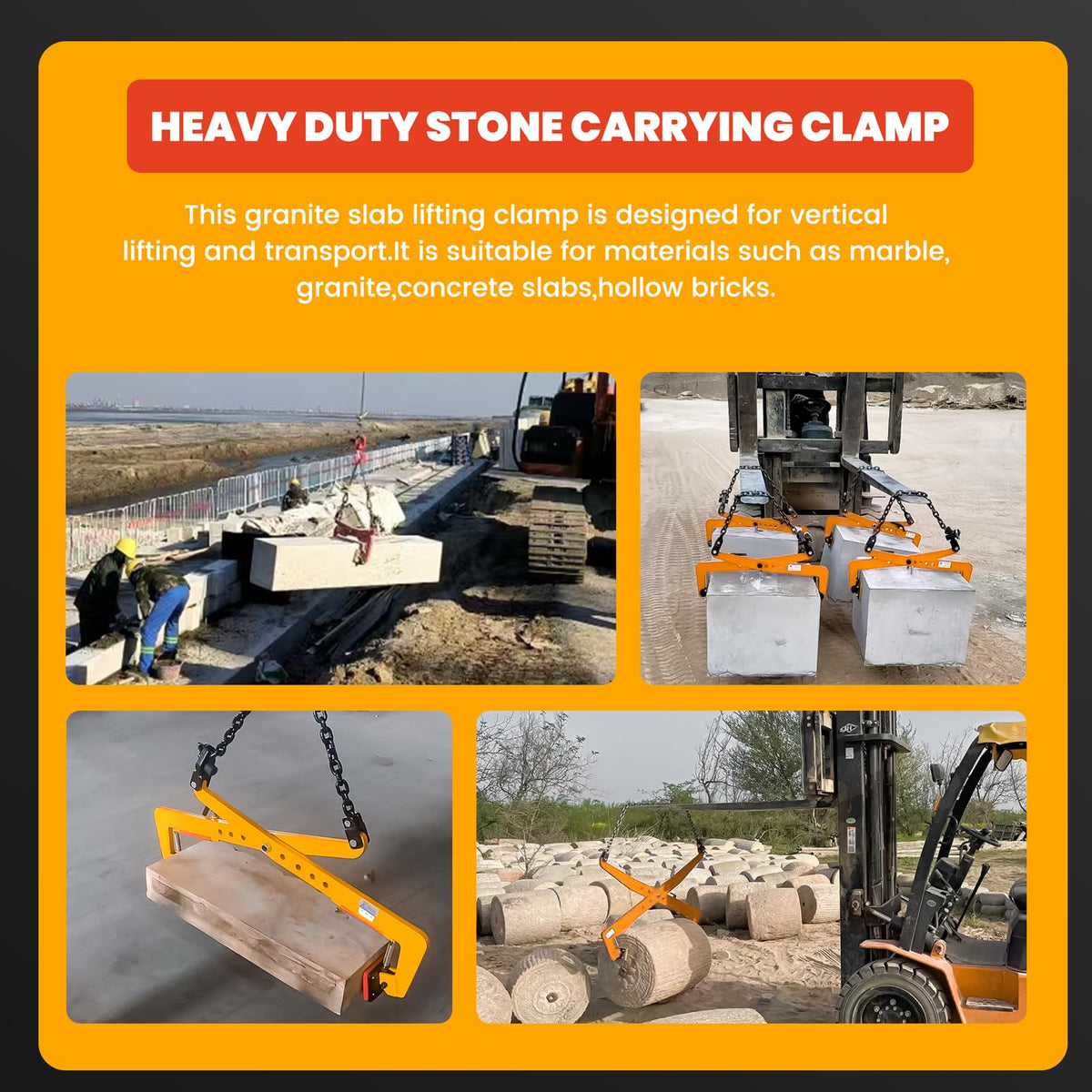 GRYVOZE 772 lbs Granite Slab Lifting Clamp, Adjustable Range: 11.8"-20", Heavy Duty Stone Scissor Lifter Clamp for Carrying and Vertical Transport of Marble, Concrete Blocks, Slate Sheets, Curb Stones