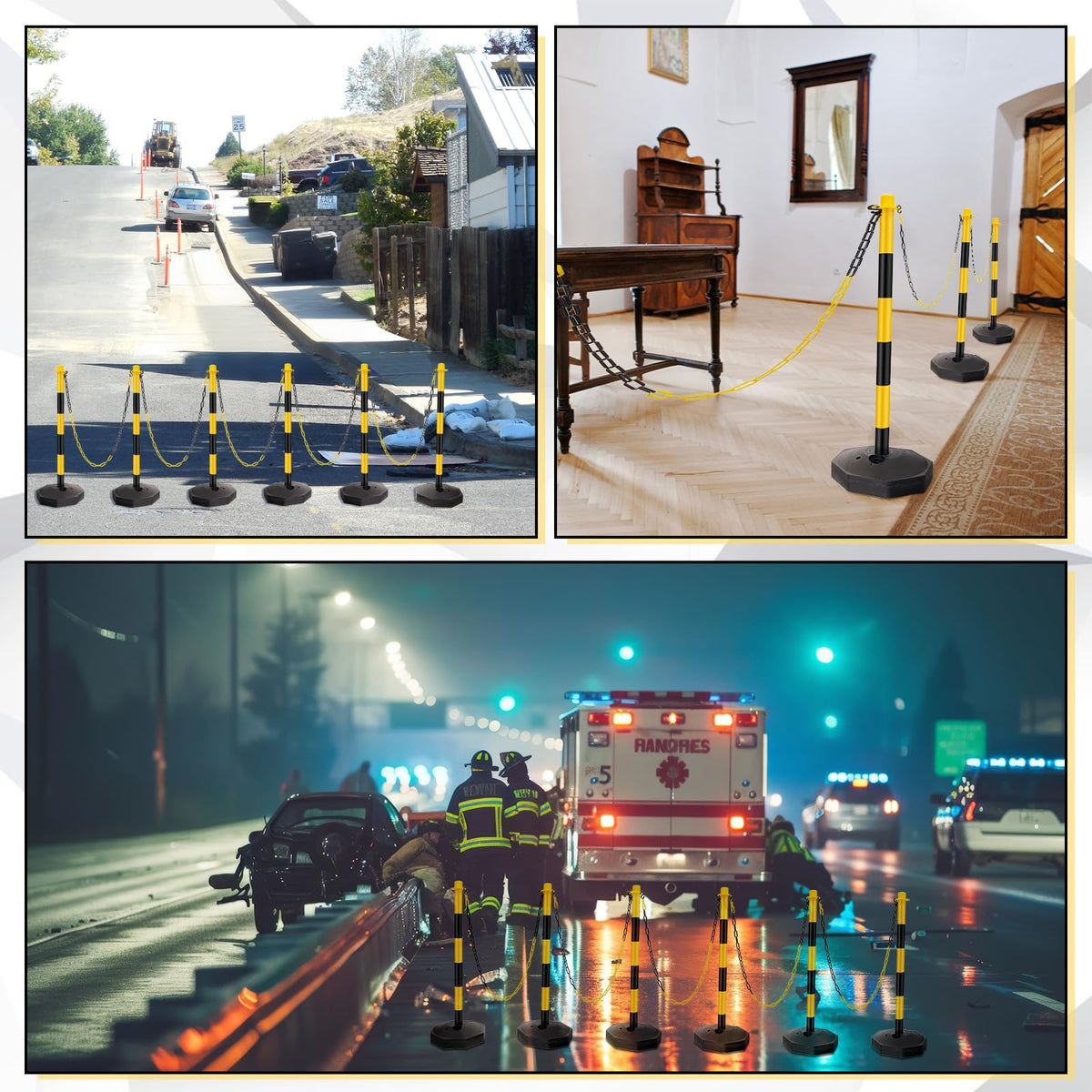 Konohan 18 Sets 34 Inch Parking Cone Delineators Post Traffic Cone Plastic Stanchion Set Stands Parking Barrier with Base 6.6 ft Chain S Hooks Reflective Collar (Yellow,Black)