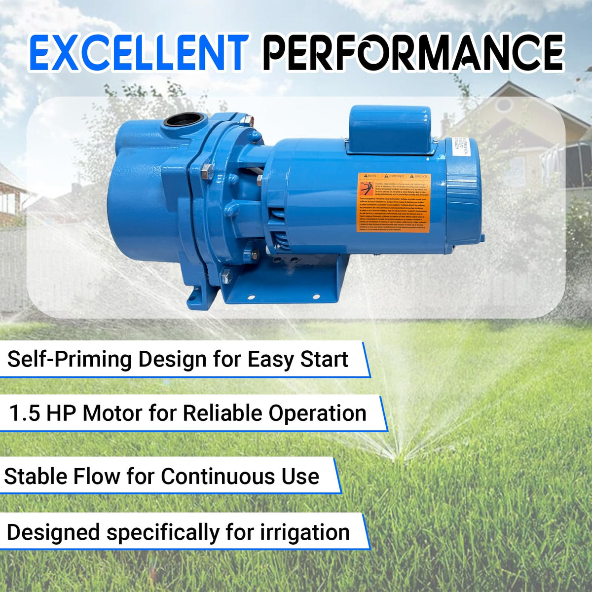 WeenthAvenue GT15 Self-Priming Single Phase Centrifugal Pump, 1.5hp, Single Phase Cast Iron Water Pump Fit for Agricultural & Garden Irrigation