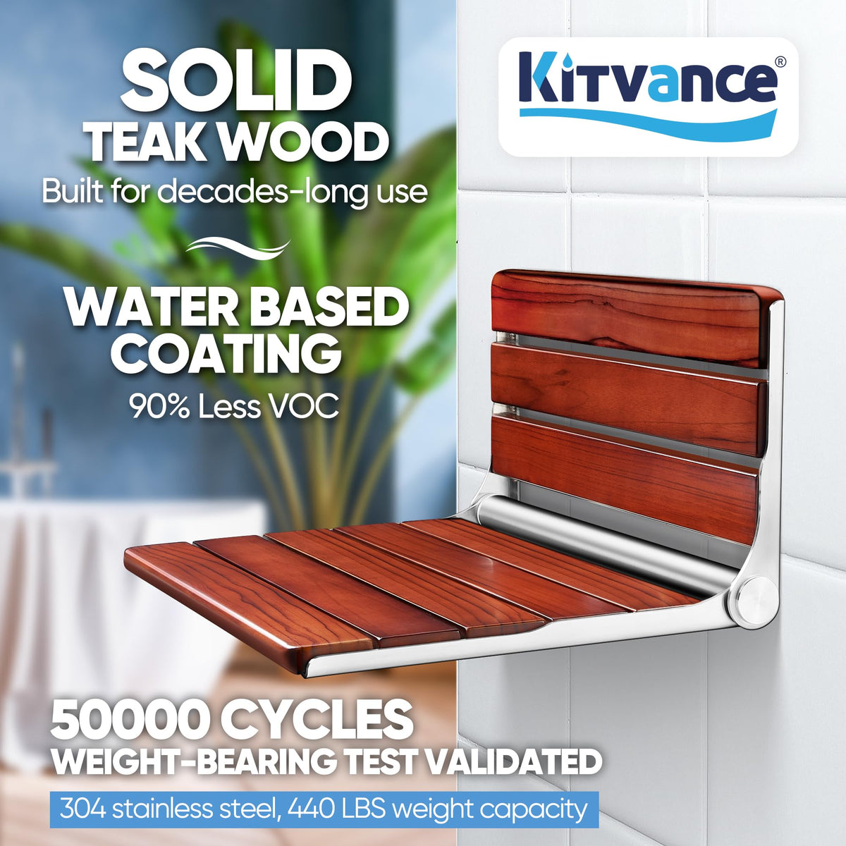20" Folding Teak Shower Seat Wall Mounted – 400 lbs Teak Wood Foldable Shower Bench, Larger Teak Folding Shower Bench, Fold Down Shower Seat for Inside Shower, Teak Shower Chairs Stool