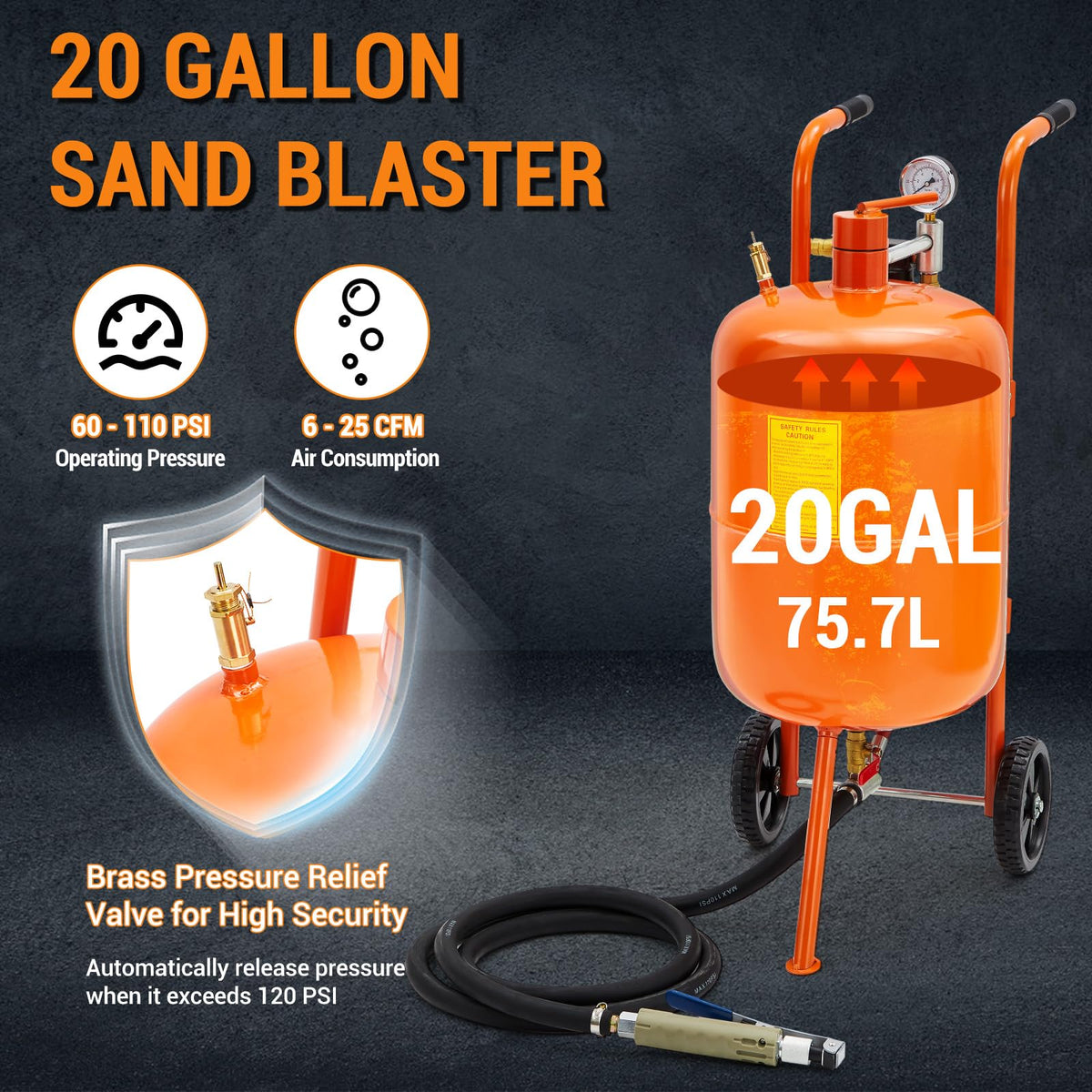 20 Gallon Sand Blaster, 60-110 Psi Pressure Air Sand Blasting Kit, Portable Abrasive Blaster with 4 Ceramic Nozzles & Oil-Water Separator for Paint, Stain, Rust Removal