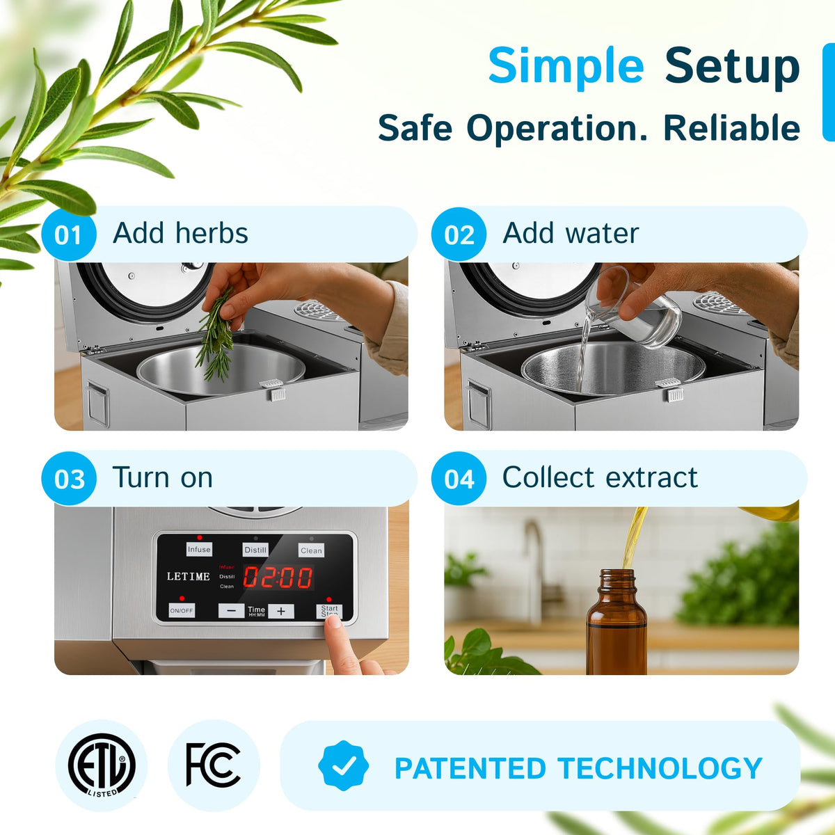 LETIME ADI Automatic Herbal Extractor. Infuser and Distiller in One. Herbal Oil Infusion Machine. Essential Oil Distiller. Hydrosol Maker. 4 L Water Distiller. Countertop Pure Distilling Water. 120V