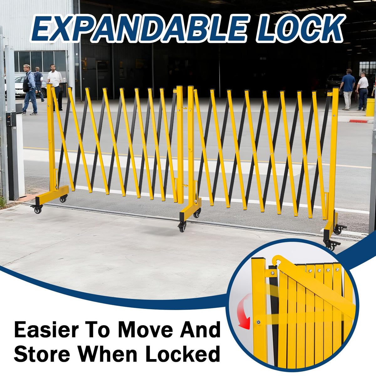 23.5FT Industrial Metal Expandable Barricade，Retractable Traffic Fence with Casters, Folding Security Gate，Portable Barricade Gate for Construction Area, Traffic Control, Cordon(Yellow