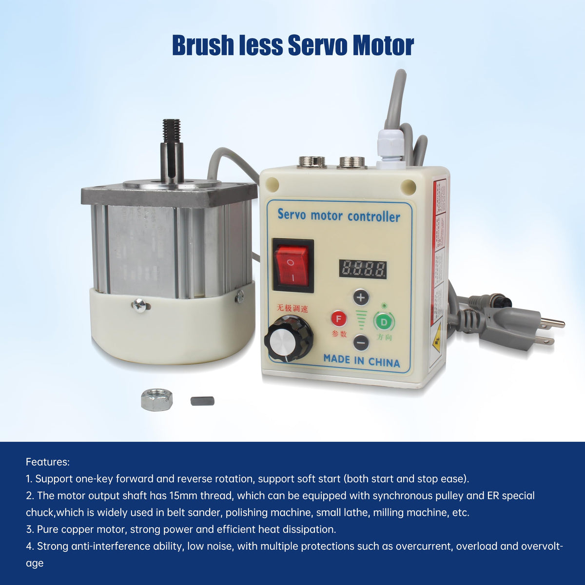 RATTMMOTOR 1100W Permanent Magnet DC Brushless Servo Motor 200-6000RPM 3.55N.m+Servo Motor Speed Controller for Woodworking Machine/Lathe/Drilling and Tapping Machine/Reducer/Belt Sander (110V)