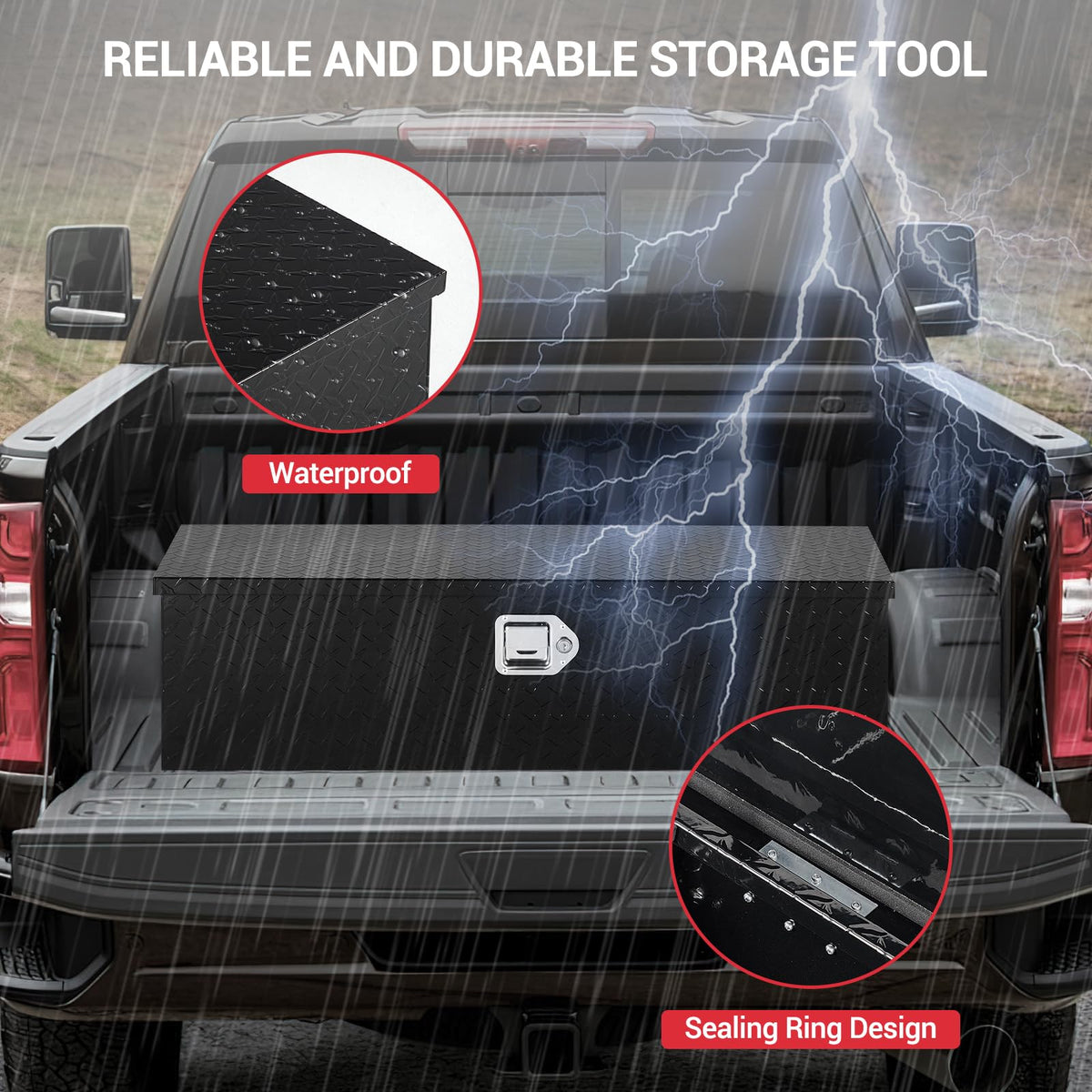 GarveeTech 39 in Aluminum Truck Tool Box, Truck Bed Storage Box with Security Lock and Wider Handles, Heavy Duty Waterproof Tool Box Organizer Chest for Pick Up Truck Rv Trailer - Black