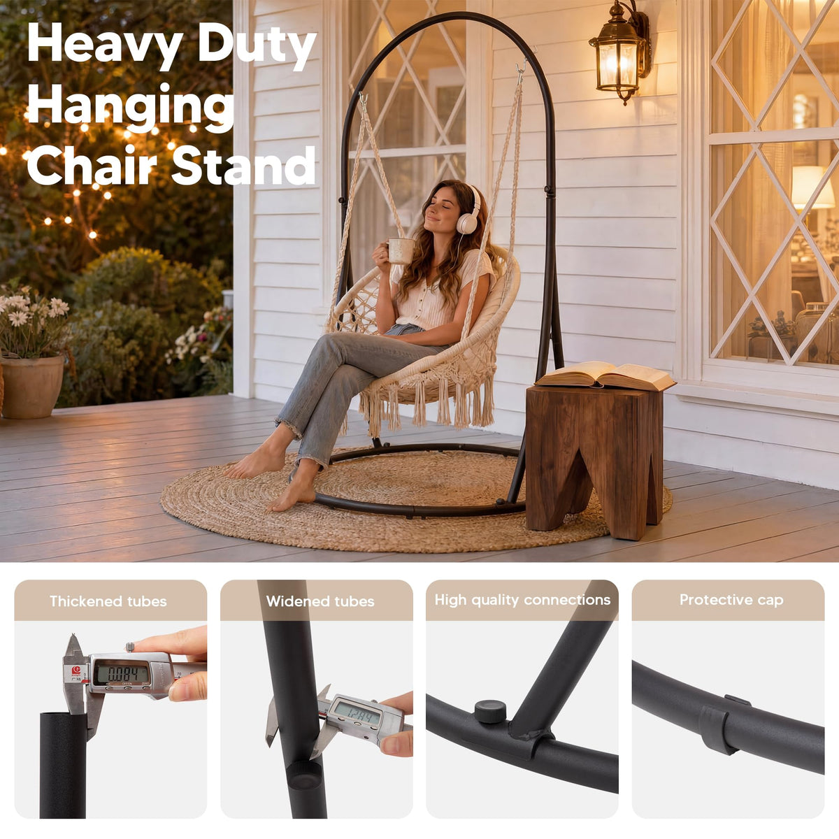 SUNCREAT Hammock Chair with Stand Included, Heavy Duty Hanging Chair with Stand, 330 lbs Capacity, Patented, Beige