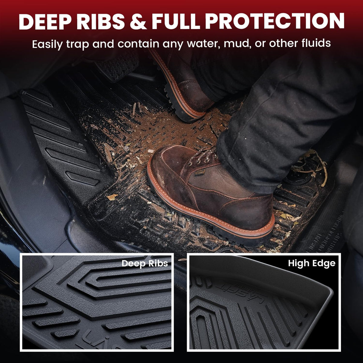 LASFIT Floor Mats for 2025 2026 2027 Ford Expedition 7 Seats Max(Not Fit 8 Seats Standard), All Weather Protector TPE Easy Clean Car Floor Liner, 1st & 2nd & 3rd Row, 4pcs Black
