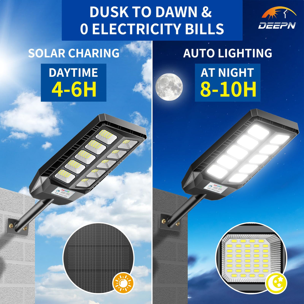 Solar Lights Outdoor, IP66 Waterproof Street Lights Outdoor, 6500K Dusk to Dawn Solar Security Flood Lights Motion Sensor with Remote Control for Yard, Entryway Garage, Porch 4 Pack