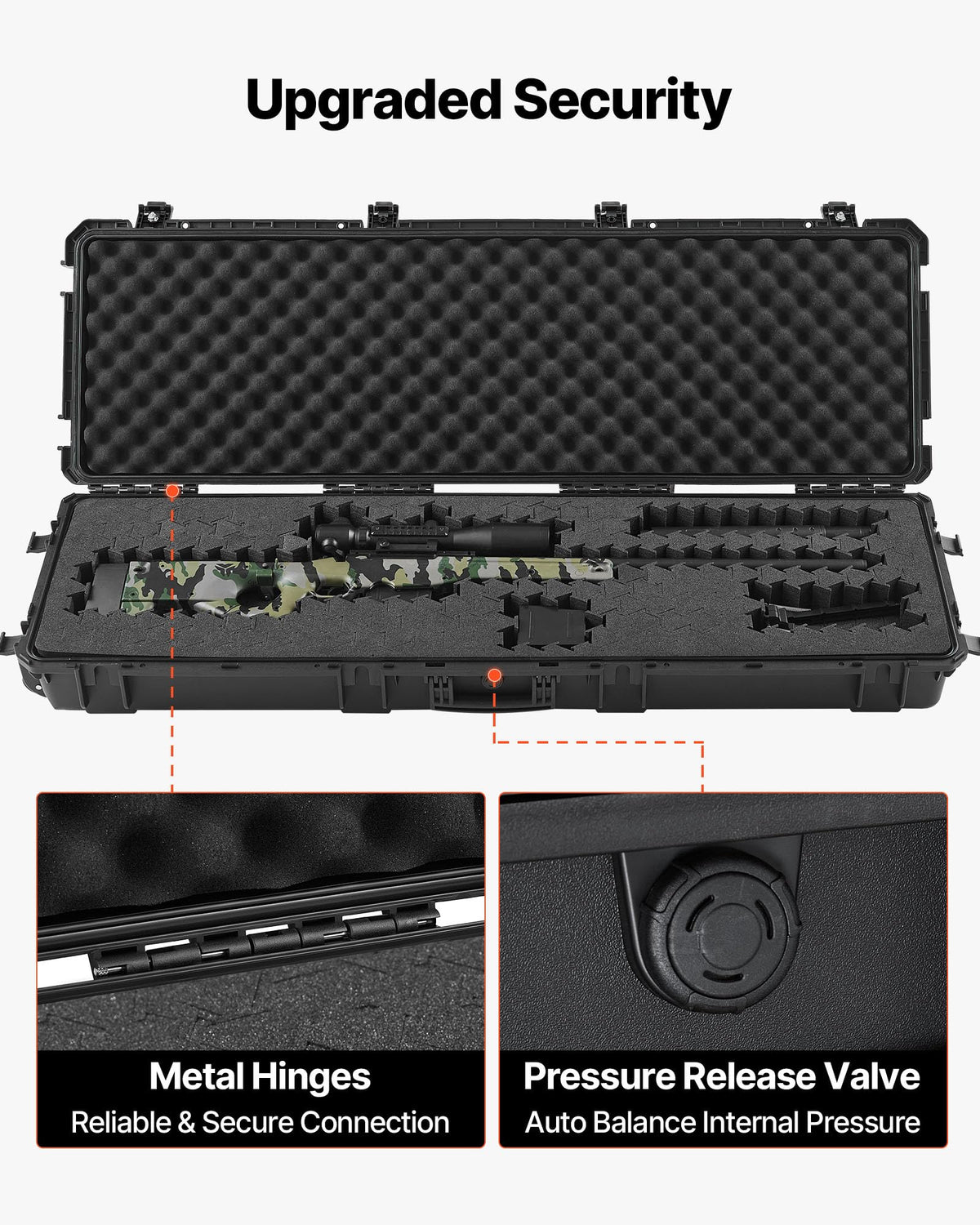 VEVOR Rifle Case, Rifle Hard Case with 4 Layers Fully-protective Foams, Detachable XPE Foam, 50 inch Lockable Gun Storage with Wheels, IP67 Waterproof & Dustproof, for Rifle, Shotgun, Black