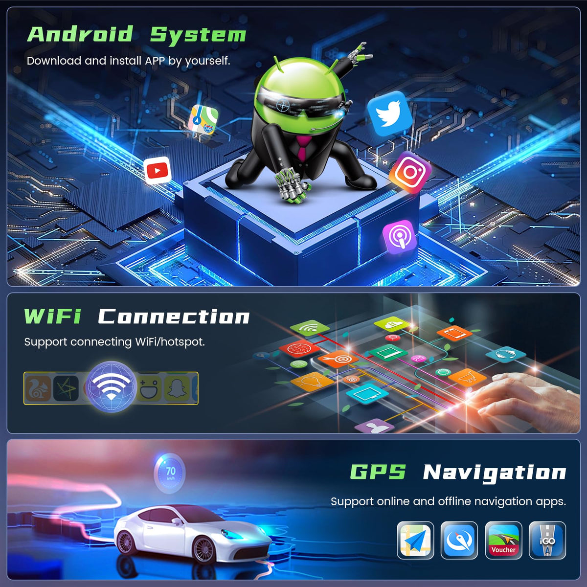 [4Core 64G] Android 15 Car Stereo for Ford Expedition 2007-2014(Manual A/C), Hikity 9'' Touchscreen Expedition Radio Wireless CarPlay Android Auto GPS Mirror Link 5G WiFi Bluetooth FM/EQ Backup Camera