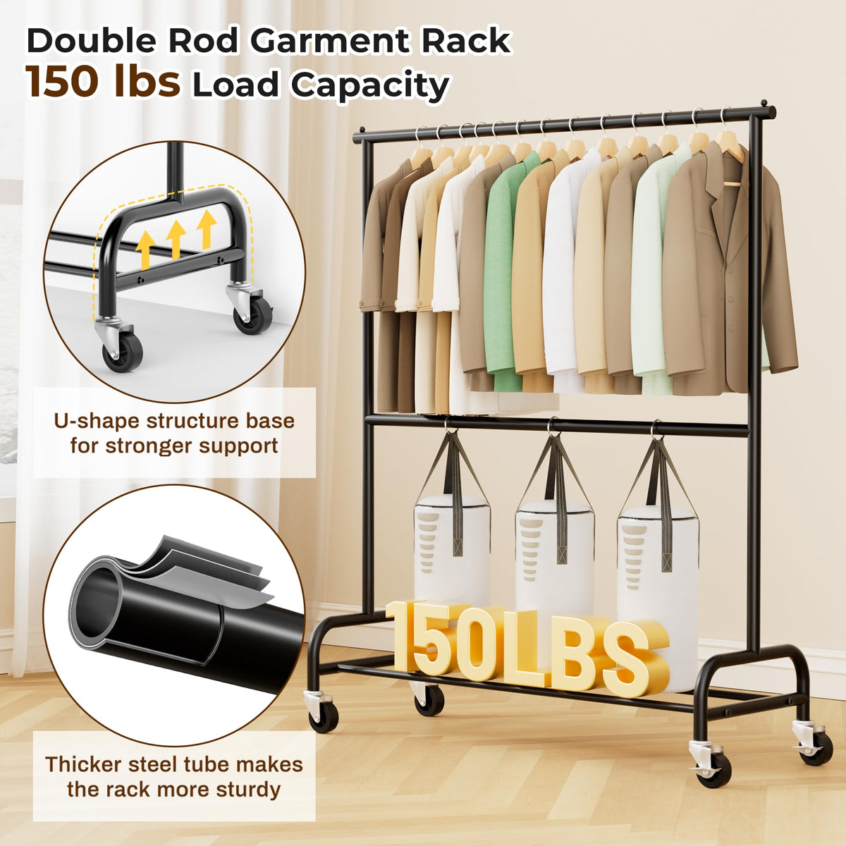 MISSLO Heavy Duty Clothes Rack and Heavy Duty Clothing Rack with Wheels
