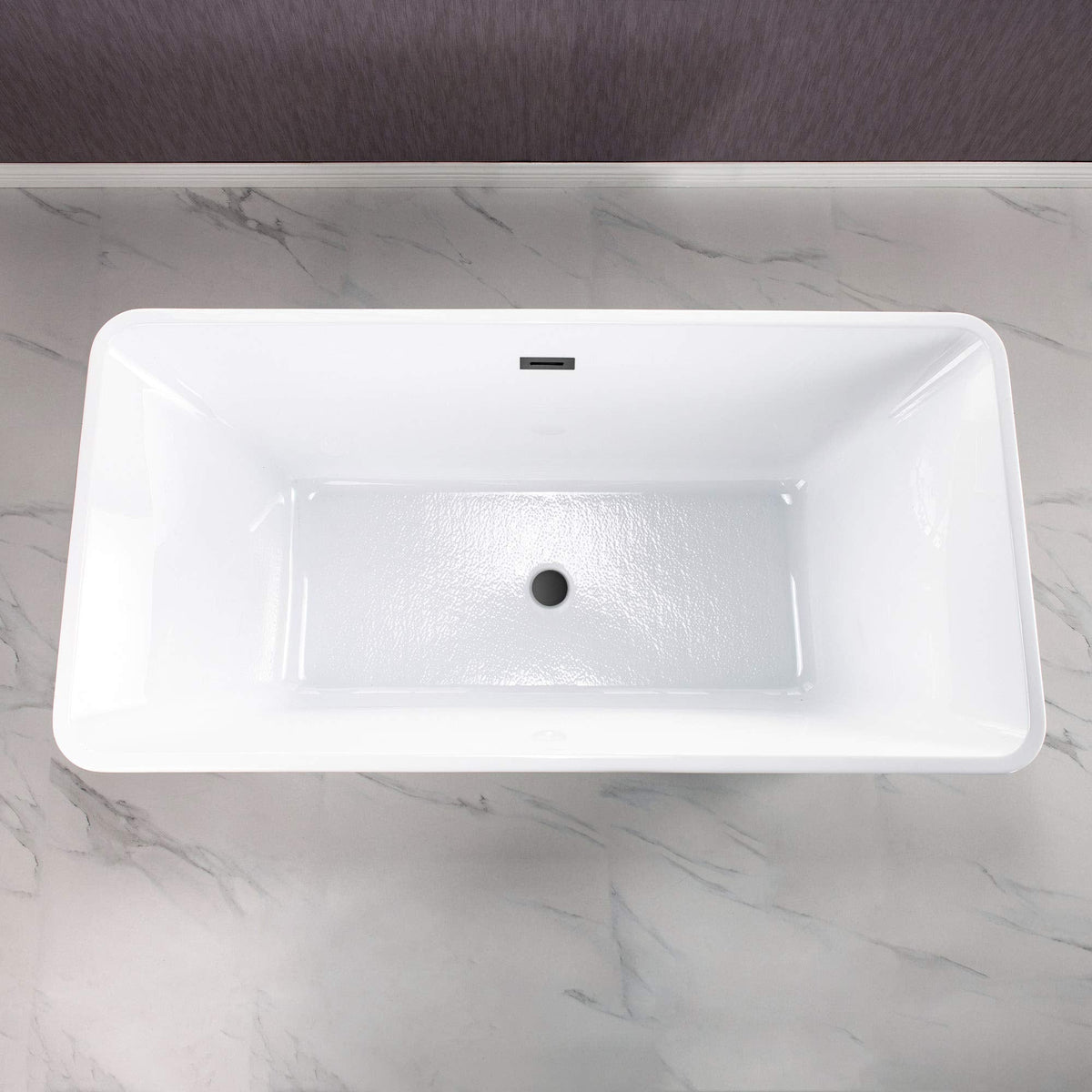 WOODBRIDGE 59" Freestanding White Acylic Soaking Bathtub with Matte Black Drain and Overflow,BTS1509-MB-Drain&O