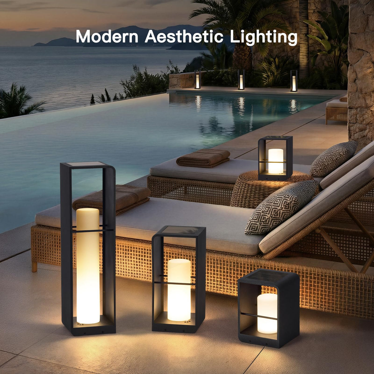 MVBT 11" Tall Solar Lanterns, 3000K LED Outdoor Table Lamp Waterproof, Modern Solar Floor Lamp, Landscape Outdoor Lights Solar Powered Lantern, Dusk to Dawn Patio Light for Yard Deck Path Garden Pool