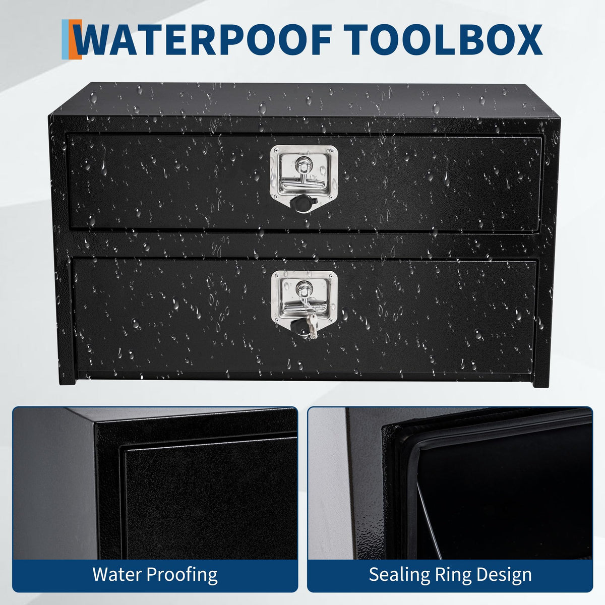 24'' Black Steel Truck Tool Box with Drawer, Heavy Duty Two-Tier Underbody Storage Organizer with Lock and Keys, Waterproof Pickup Truck Bed Toolbox for RV, Trailer, Cargo Equipment 24" x 18" x 20''