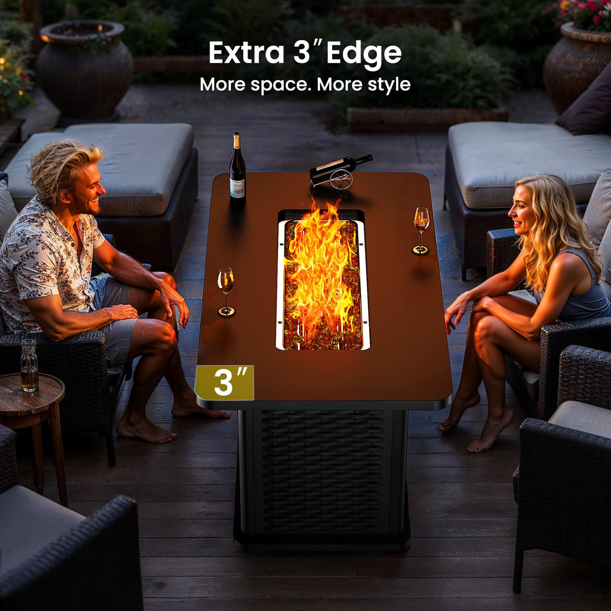 Ciays 43-Inch Rectangular Propane Fire Pit with 60,000 BTU Output, Gas with Rocks, Table CSA-Certified 2 in 1Table Gatherings Parties with 304 Stainless Steel H-Burner