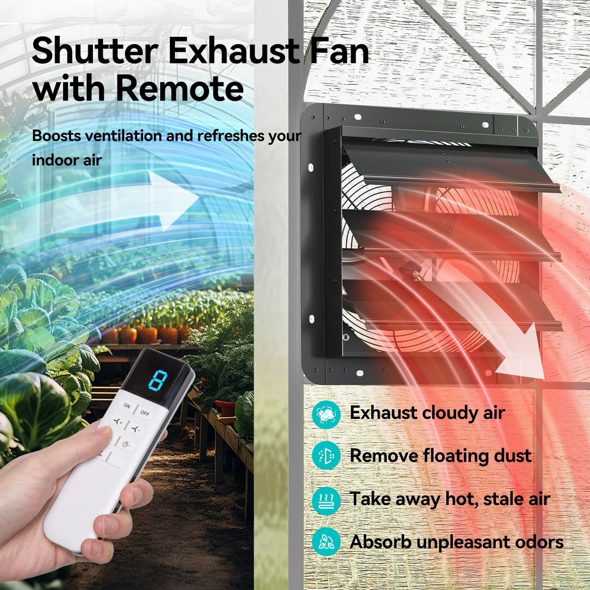 addlon 14 Inch Shutter Exhaust Fan Wall Mounted with 35W EC Motors and Remote, 1400CFM, Timer, 8 Speeds, Low Noise, Easy to Install, Plug in Ventilation Fan for Garages,Greenhouse, Attic, Chicken Coop