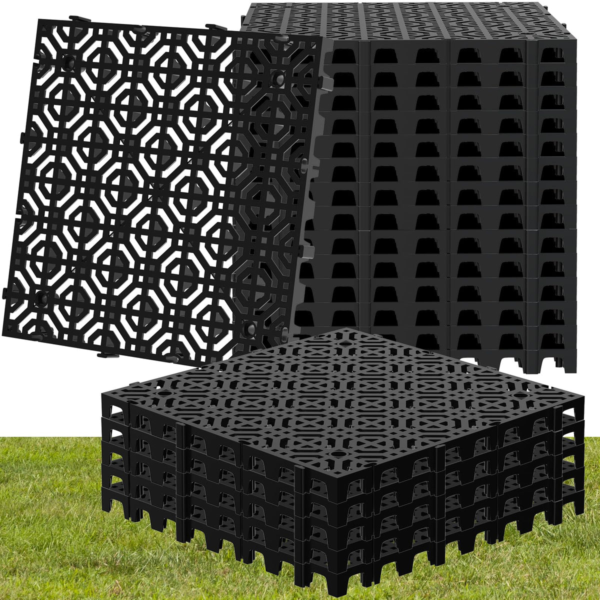 20 Pcs 15.7" x 15.7" Heavy Duty Ground Protection Mats, Interlocking Non-Slip Floor Mat, Heavyweight Gravel Grid Drive on Lawn, 6613 lb Load Permeable Paver for Parking, Outdoor Event Flooring, Black