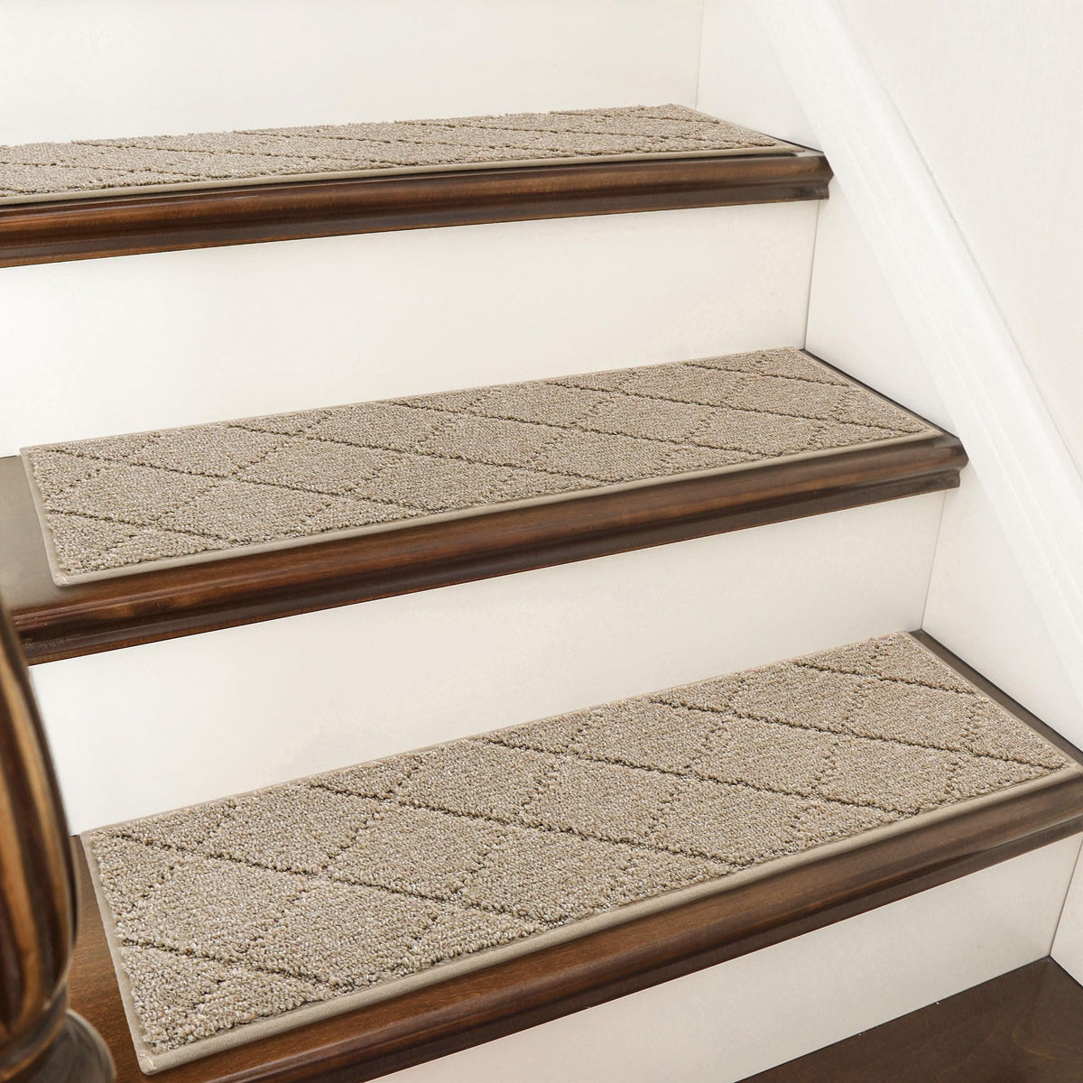 COSY HOMEER Edging Stair Treads Non-Slip Carpet Mat 28inX9in Indoor Stair Runners for Wooden Steps, Edging Stair Rugs for Kids and Dogs, 100% Polyester TPE Backing (15pc, Beige)