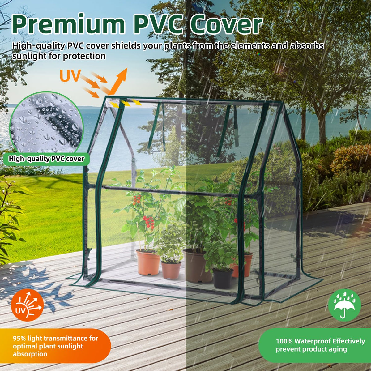 Mini Greenhouse for Indoor Outdoor: Ohuhu Tabletop Portable Green House with Waterproof Pad for Small Plants Nursery Germination, 36"x18"x33" Heavy-Duty Cover Tent Humidity Dome Seedling Accessory