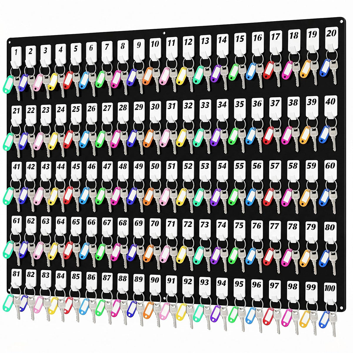 Beeveer Acrylic Key Board with 100 No. Hooks Wall Mount Key Rack Holder Hanger Storage Collection for School, Garage, Car Dealer, Office, Real Estate, Hotel (Black)