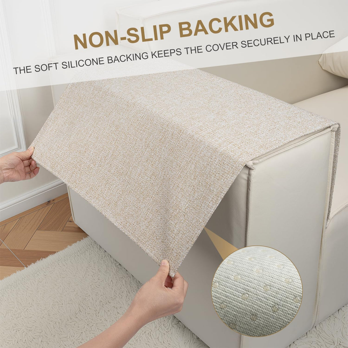 Couch Arm Covers, Arm Chair Covers Set of 2, Non-Slip Sofa Arm Covers, Washable Armrest Cover, Recliner Arm Cover, Sofas Headrest Cover for Sofa/Armchair/Loveseat/Sectional (Beige, 24" x 20" -2pcs)