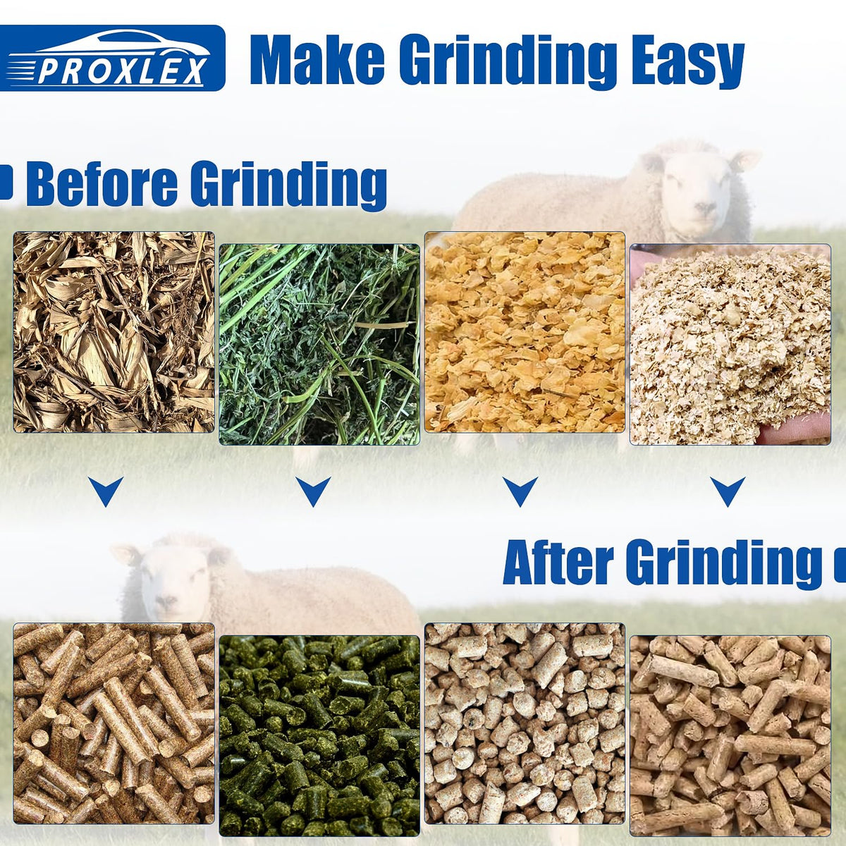 ProXlex 220V Pellet Feed Machine Animal Feed with 6 Grinding Discs 2.5/3/4/5/6/8mm 4 Head Rollers Feed Pellet Maker Mill Machine for Poultry Livestock Farm Animal 5.5KW 507 lb/h