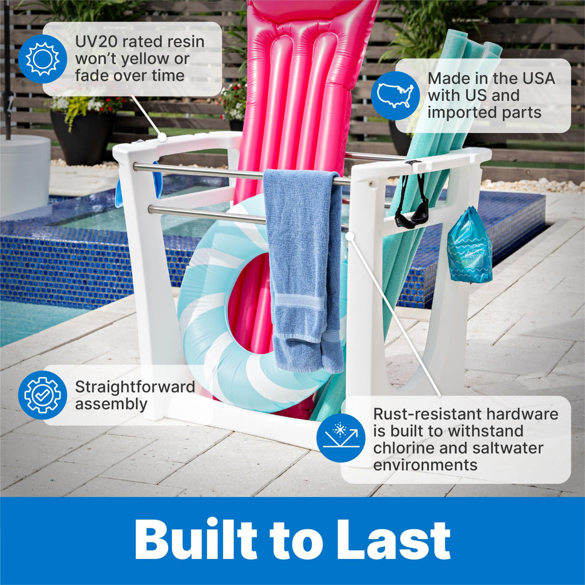 Step2 Vero Poolside Organizer, Outdoor/Indoor Waterproof Patio Furniture, Pool & Toy Storage, Made of Durable Plastic, White