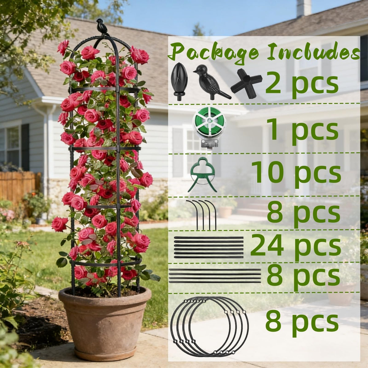 2 Pack Garden Obelisk Trellis for Climbing Plants Outdoor Indoor, 6 Ft Round Rustproof Metal Pot Plant Support Trellis for Rose Bush Clematis Vine Jasmine Flower Morning Glory Potted Plants Black