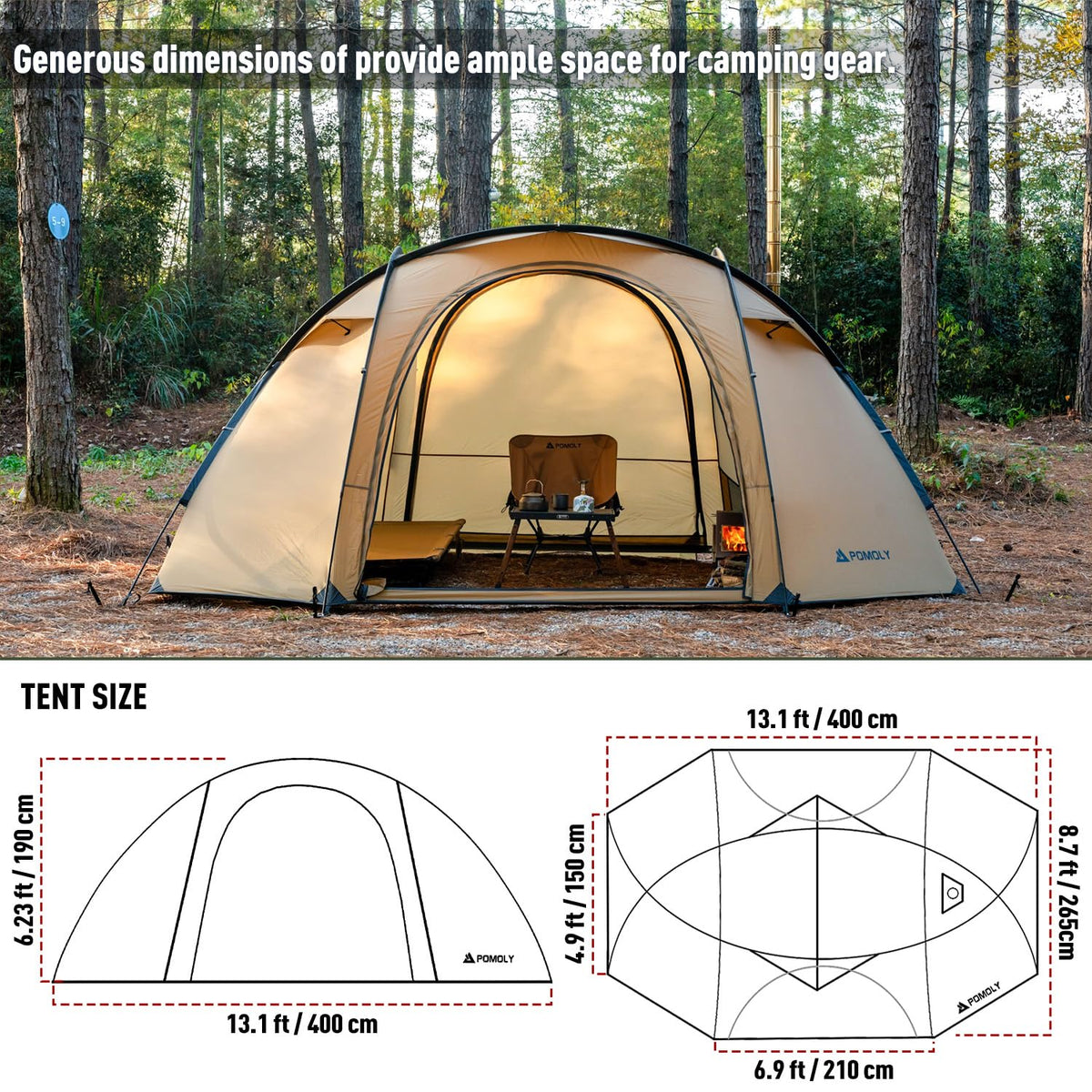 POMOLY Dome Tent Freestanding Camping Hot Tent, Barracuda 2 Portable Wood Stove Tents for 1-2 Person Backpacking, Hiking