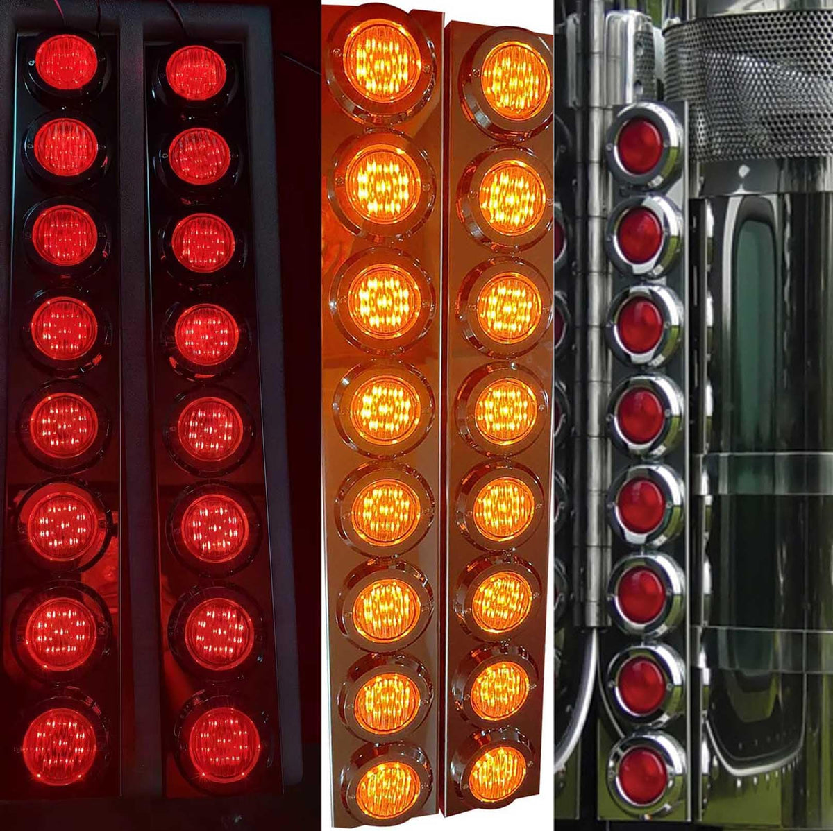 BST BSSP 4PCS Front Air Cleaner Kit 16 Flat Red+Yellow LED Lights & Bezels -For Peterbilt Reflector/Clearance Lens/Marker Light, Stainless Steel