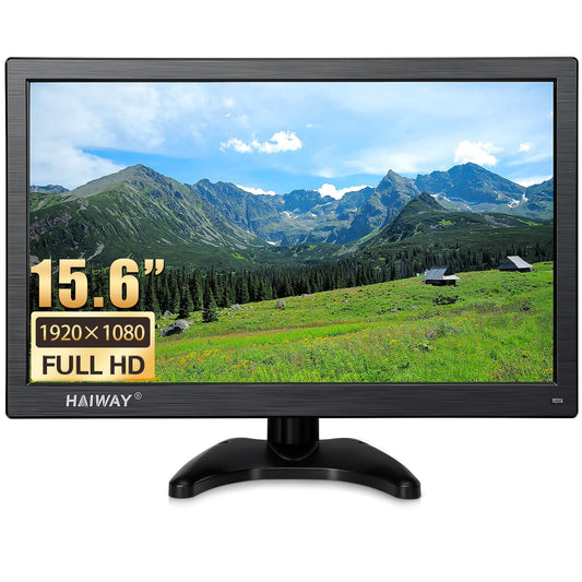Haiway 15.6 inch Small Computer Monitor, High Resolution 1920x1080P Small hdmi Monitor with HDMI/VGA/BNC/AV/USB Port for PC, Laptop, CCTV Security Monitors with Remote Control, Built-in Speakers