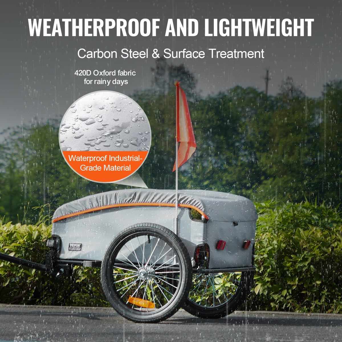 VEVOR Bike Cargo Trailer, 100 lbs Load Capacity, Heavy-Duty Bicycle Wagon Cart, Foldable Compact Storage with Universal Hitch, Waterproof Cover, 16" Wheels, Safe Reflectors, Fits 22"-28" Bike Wheels