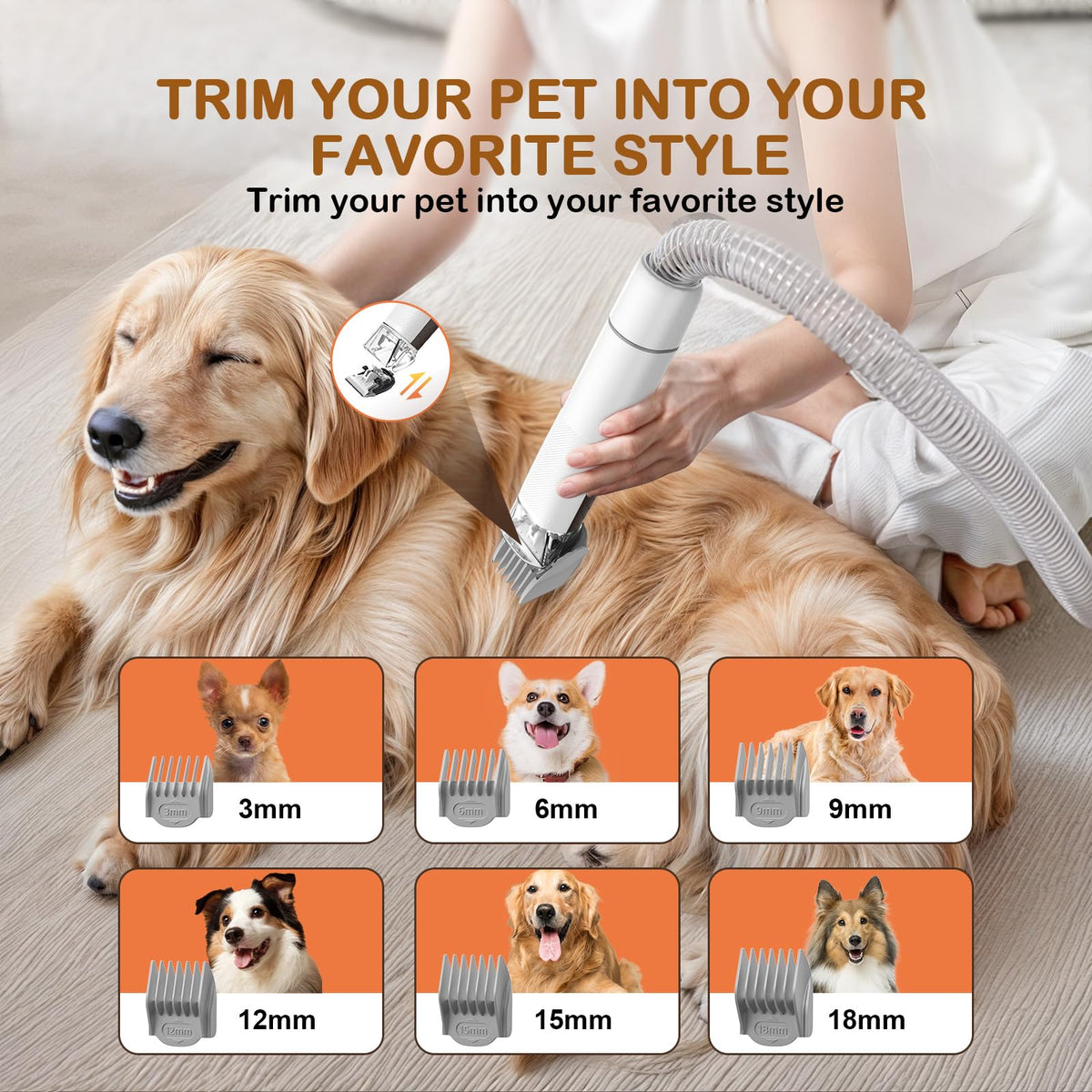 Ozumek Dog Grooming Vacuum, Dog Grooming Kit with Pet Clipper Nail Grinder, 6 Pet Grooming Tools（Mahogany）