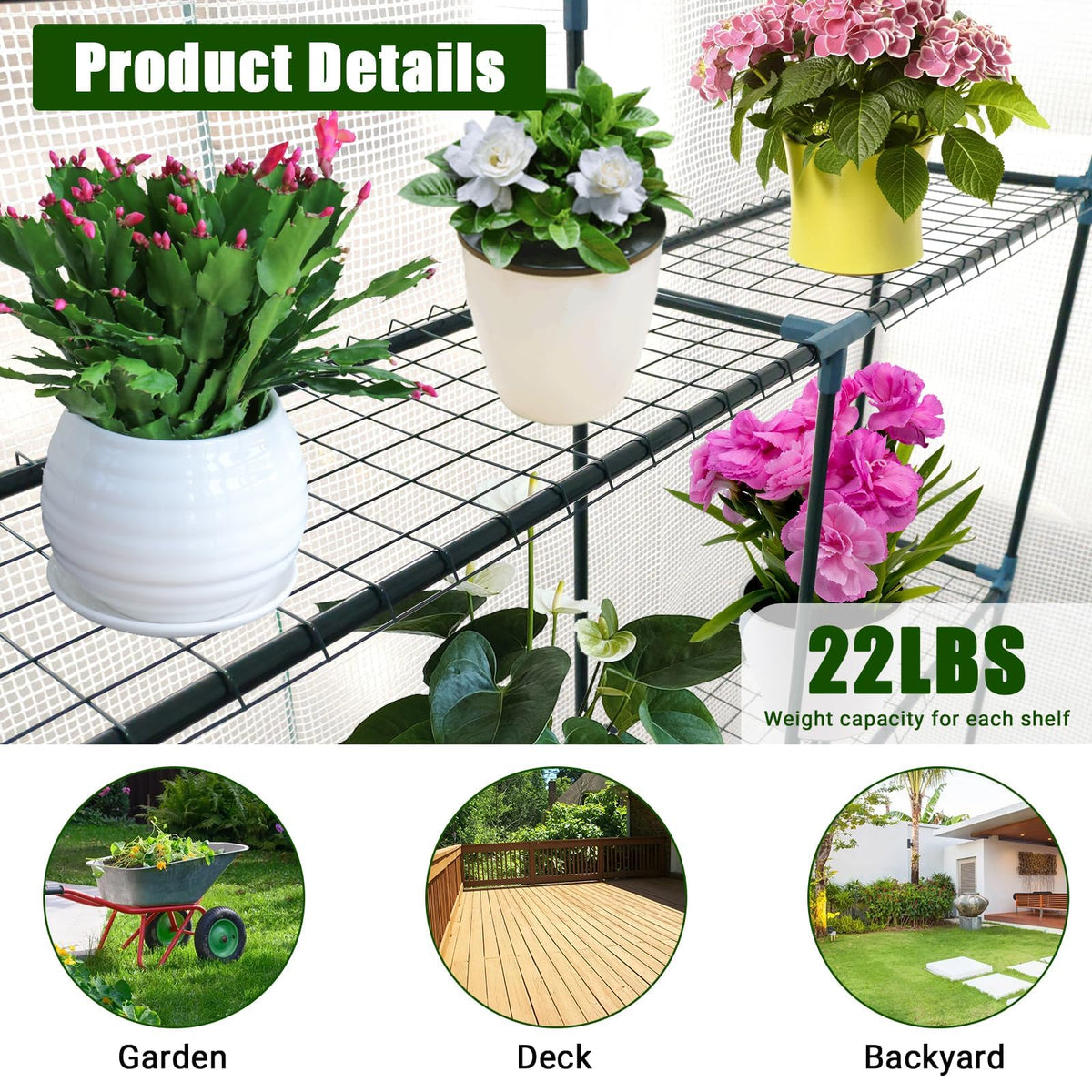56"x85"x76" Walk-in Greenhouse for Outdoors, Green House Kit with Mesh Windows, UV-Resistant PE Cover, 3-Tier 8 Shelves for Seedling Flowers Growing, White