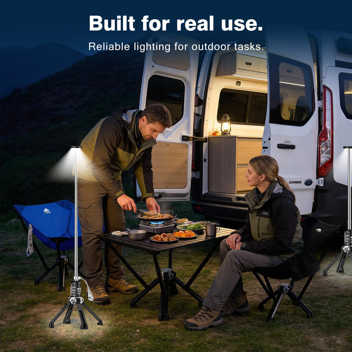 MTRVR Premium Telescopic Camping Lantern – 20000mAh Rechargeable LED Outdoor Light, IP44 Water-Resistant, Aluminum Telescopic Pole & Foldable Tripod – 21H Long-Lasting Emergency, RV & Camping Lighting