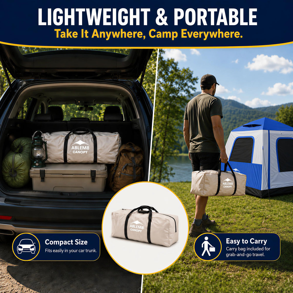 Inflatable Camping Tent with Pump, 2-4 Person Air Tent, Easy Setup Waterproof Blow Up Cabin with Awning for Outdoor Camping