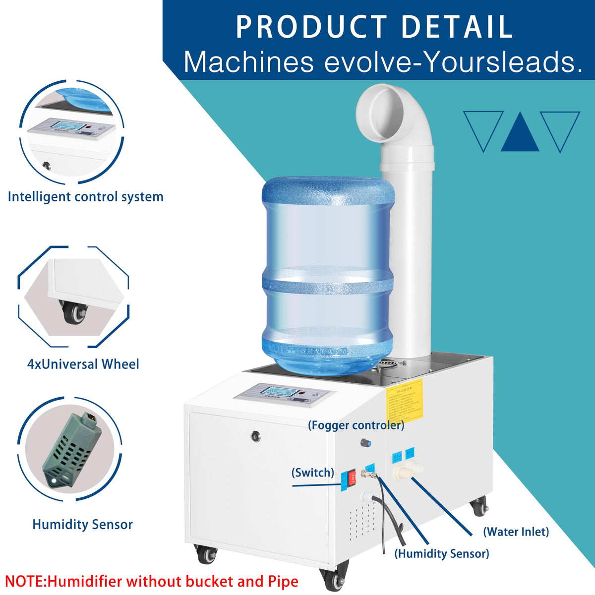 Ultrasonic Industrial Agricultural Humidifer 3L/H (0.79Gal/H) Stainless Steel Smart Commercial Humidifier Large Volume Automatic Mist Cooling Sprayer Airflow for Warehouse Greenhouse Garden