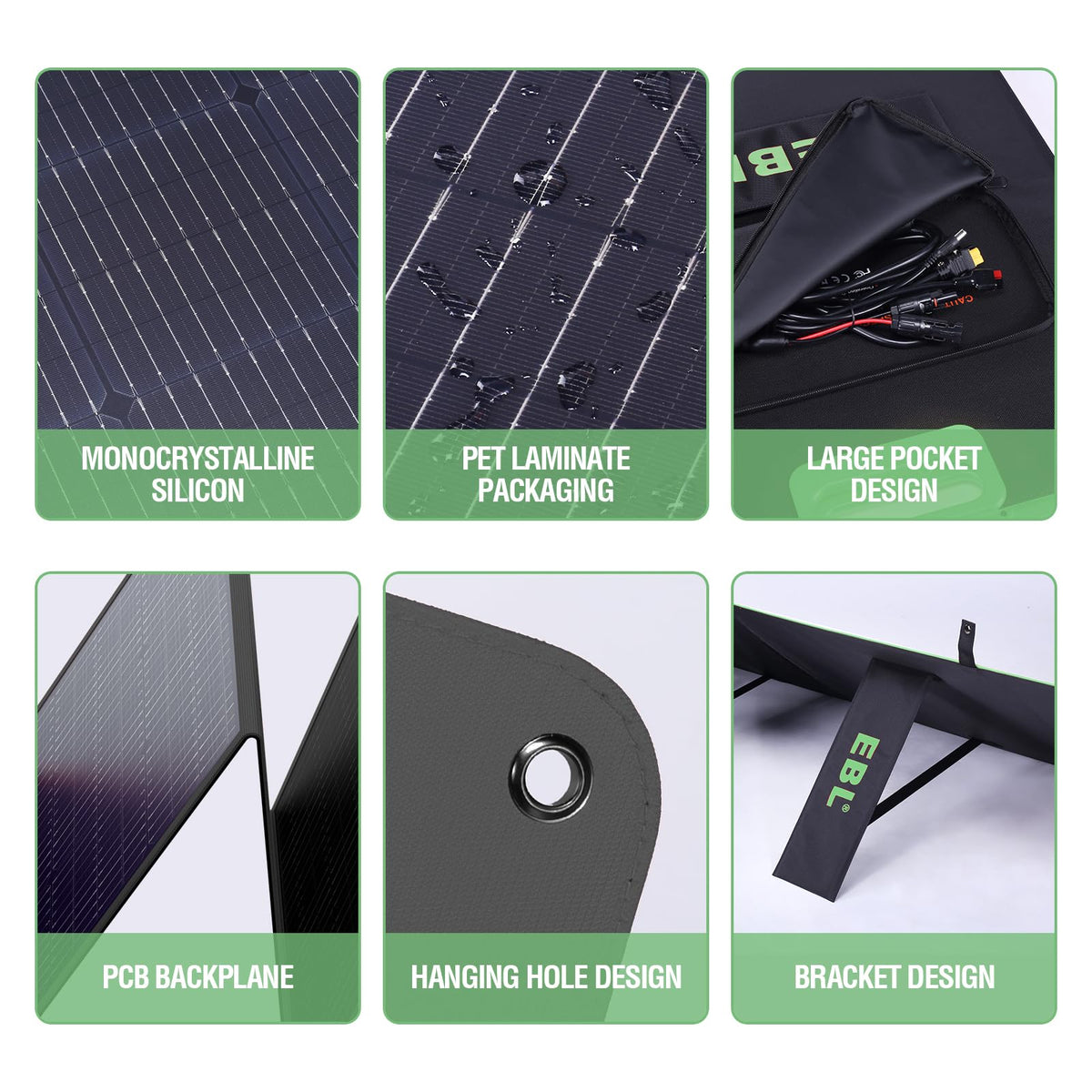 EBL 200W Portable Solar Panel High Efficiency Solar Power Panel for Home, RV, Camping, Marine, Off-Grid Applications, Weatherproof Solar Charging Solution
